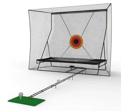 Immagine prodotto di Rete da allenamento per il golf da 3 m - Swing Trainer - Con bersaglio - Ritorno della pallina e tappetino - Per uso interno ed esterno - Robusta rete da impatto