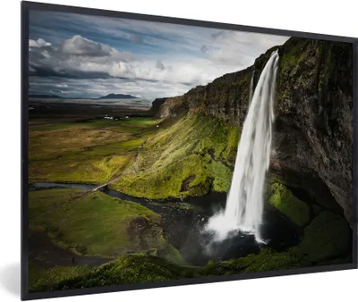 Produktbild von MuchoWow® Gerahmtes Poster Wasserfall - Berge - Dschungel 90x60 cm - Poster mit Schwarzem Bilderrahmen Wandposter Rahmen Foto Bilder - Fotorahmen - Foto-Plakat