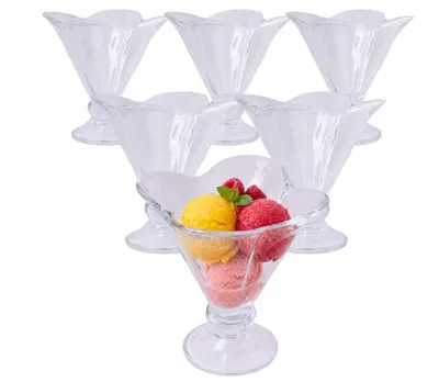 Zdjęcie produktu dla Zestaw 6 szklanych pucharków do lodów o pojemności 170 ml | Eleganckie miseczki do lodów, deserów, sałatek owocowych i koktajli | Można myć w zmywarce i wytrzymałe