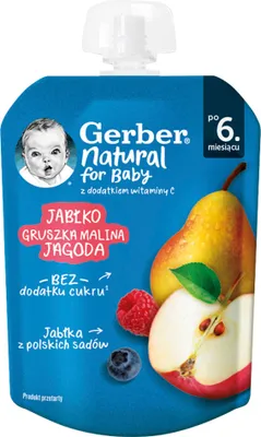 Zdjęcie produktu dla Gerber Jabłko Gruszka Malina Jagoda Po 6 miesiącu 80 G