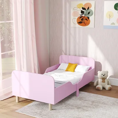 Produktbild von SUGIFT Kinderbett Einzelbett mit Schutzgitter, Jugendbett Kleinkindbett MDF Kiefernholz, Rosa | 143,5 x 74,2 cm | Rausfallschutz | ohne Matratze