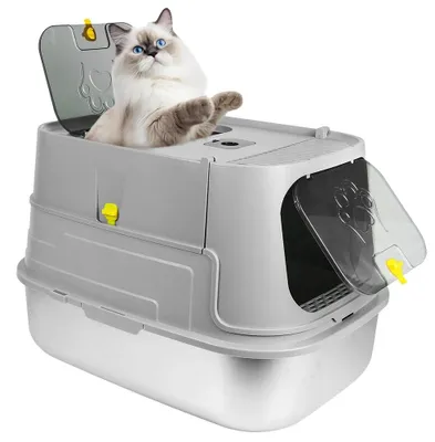 Immagine prodotto di Lettiera per gatti, acciaio inossidabile, design a doppia entrata, GRIGIO