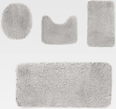 Produktbild von Badematte Set 4 teilig, Waschbar Badezimmerteppich, rutschfeste Badematte Toilettenmatte,Weich Saugfähige Badteppiche und WC Vorleger Duschvorleger, Hellgrau