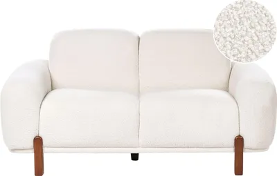 Produktbild von BELIANI Sofa Weiß aus Bouclé Stoff 2-Sitzer Geschwungene Form Niedrige Sitzfläche Modernes Organisches Design Polstersofa Stoffsofa Wohnzimmer