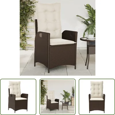 Image de The Living Store Fauteuil de jardin Réglable avec Coussin Marron Poly Rattan