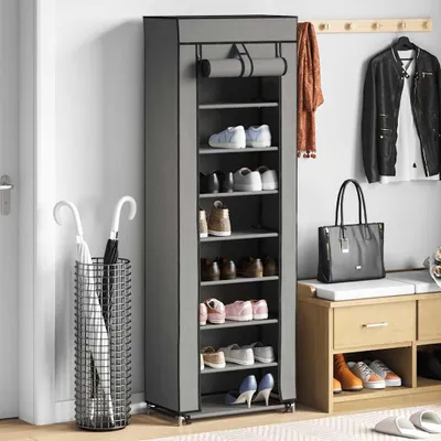 Zdjęcie produktu dla vidaXL Szafka na buty z pokrywą Szara 57 x 29 x 162 cm Tkanina