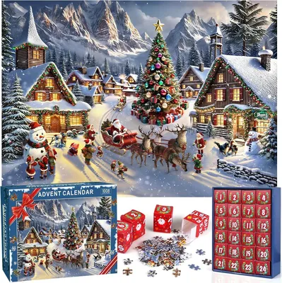 Productafbeelding van 1008 Stuks Kerstpuzzel voor Kinderen en Volwassenen, 70 × 50 cm, 24 Dozen Kerst Countdown Kalender, Familie Speelgoed Cadeau