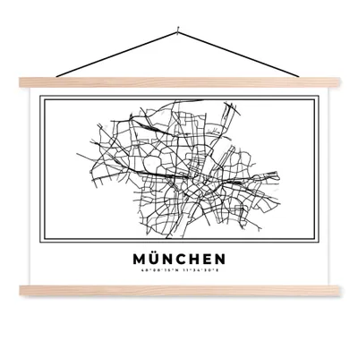 Produktbild von MuchoWow® Textilposter Karte - Stadtplan - München - Deutschland - Schwarz-Weiß 60x40 cm mit holzfarbenen Rahmen - Bilder