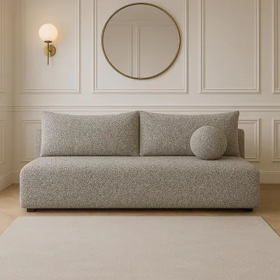 Produktbild von Sofello Kleines Sofa mit Schlaffunktion LUNO Creme – Moderne puente Creme Beige sofa für Ihr Wohnzimmer, Schlaffläche: 204×144 cm