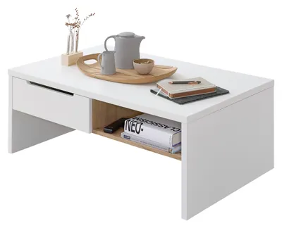 Produktbild von Couchtisch Wohnzimmertisch MEMPHIS Weiß mit Artisan Eiche 110 x 65 cm