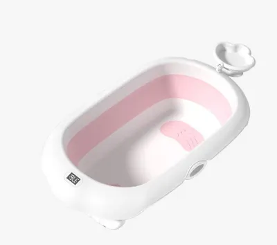 Produktbild von Faltbare Baby Badewanne,Baby Bathtub Babywanne Wanne mit Thermometer&Duschhaube, Badebecken Duschwanne für Neugeborene Kleinkinder 97x52x24cm(Rosa)