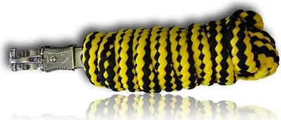 Image de Cordon de contention pour cheval avec attache à crochet, disponible dans différents modèles élégants, longueur 2 mètres, couleur jaune et noir