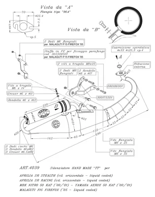 Immagine prodotto di Scarico LeoVince HAND MADE TT in alluminio, con omologazione europea (ABE), per Yamaha Aerox 50 con catalizzatore
