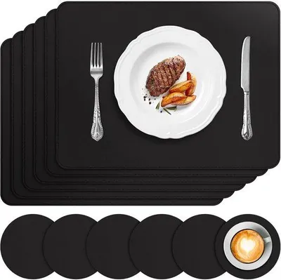 Produktbild von Famanu Platzset 6-teiliges Set - Kunstleder, abwaschbar, hitzebeständig, schwarz