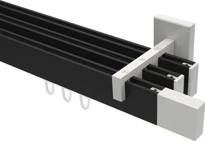 Produktbild von Interdeco Innenlaufstange / Gardinenstange mit Innenlauf Schwarz / Weiß, Typ Smartline Lox (Quader), 14x35 mm 3-läufig, 320 cm