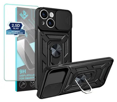 Produktbild von Armor Handyhülle für Apple iPhone 14 mit 9H Displayglas Displayschutz Kameraschutz Handy Panzer Case Cover Schutzhülle Outdoor Farbe: Schwarz