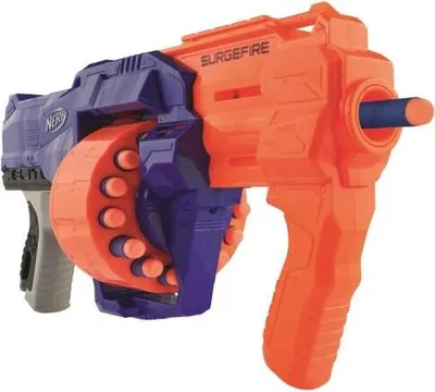 A studio shot of a Nerf N-Strike Elite Surgefire toy gun.