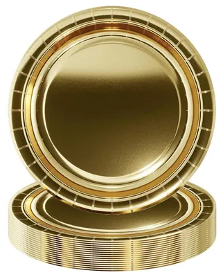 Image de Assiettes en carton dorées, lot de 16, diamètre 23 cm, assiettes jetables pour fêtes