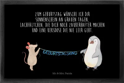 Produktbild von Mr. & Mrs. Panda Fußabtreter Maus Pinguin Geburtstag 40 x 60 cm - Schwarz - Geschenk, Geburtstage, Fussmatte, Bodenvorleger, bodenmatte, fußmatte, Happy Birthday