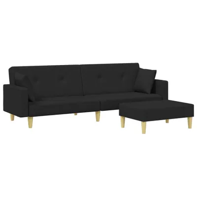 Productafbeelding van Slaapbank voor 2 personen met voetenbank, zwart, met stoffen bekleding