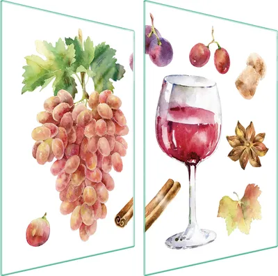 Produktbild von Herdabdeckplatten 2 teilig 35x52 Glaskeramikkochfeld Abdeckung Glas Schneidebrett Wein Obst