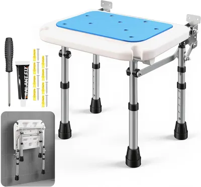 Produktbild von Duschstuhl wandmontiert, klappbar mit Stützbeinen 160 kg, für Senioren