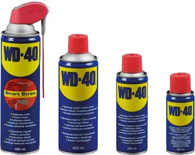 Four cans of WD-40 lubricant in different sizes are displayed against a white background.