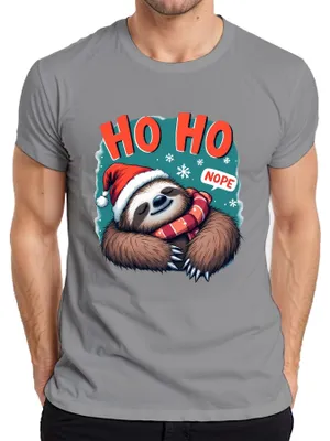 Immagine prodotto di HO HO NOPE Bradipo Natale Berretto natalizio Sciarpa Divertente T-shirt da uomo, Grigio, L
