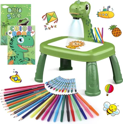 Produktbild von Dinosaurier-Zeichenprojektor für Kinder mit 72 Motiven. Kinderprojektor mit Stiften, Buntstiften, Scrapbook, Aufklebestickerbuch und Dinosaurier-Aufklebern