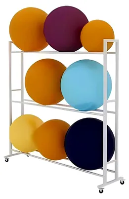 Produktbild von Freistehendes Regal zur Aufbewahrung von Yoga-Bällen mit 3 Ebenen, vielseitig einsetzbar für Fitnessstudios, hohe Kapazität, Halter für Übungsgeräte, Weiß