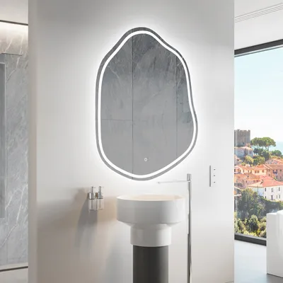 Produktbild von Unregelmäßiger asymmetrischer Spiegel mit LED Beleuchtung 84 x 104 cm - mit LED Beleuchtung - LED Farbe Kaltweiß 7000K - Individuell Nach Maß - Beleuchtet Wandspiegel Lichtspiegel Badezimmerspiegel - Sensor Schalter - ZIE223