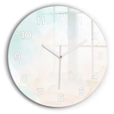 Produktbild von Wallfluent Große Wanduhr – Stilles Quarzuhrwerk - Uhr Dekoration Wohnzimmer Schlafzimmer Küche - Zifferblatt - weiße Zeiger - 60 cm - Aquarellierte Murmel