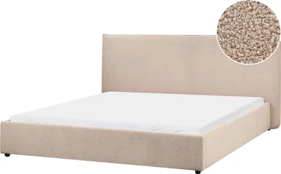 Produktbild von BELIANI Wasserbett Taupe Bouclé Stoff 180 x 200 cm Hohes Kopfteil Samtbett für Schlafzimmer