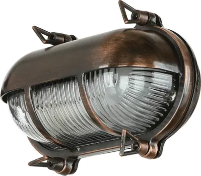 Produktbild von Außenleuchte Messing Riffelglas B: 21 cm in Kupfer antik IP64 E27 Schiffslampe Wandlampe