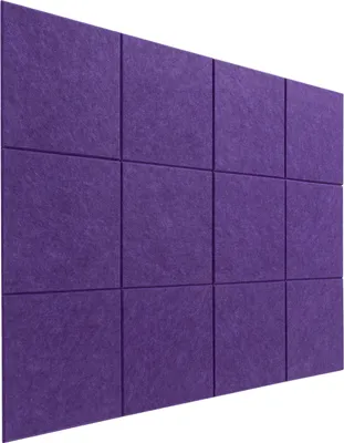 A wall covered with purple acoustic panels.