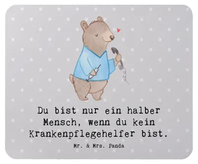 Produktbild von Mr. & Mrs. Panda Mauspad Krankenpflegehelfer Herz - Grau Pastell - Geschenk, Mousepad, mousematte, pc, Ausbildung, Spruch, Mouse Pad, Pflegekraft, Witzig, Beruf