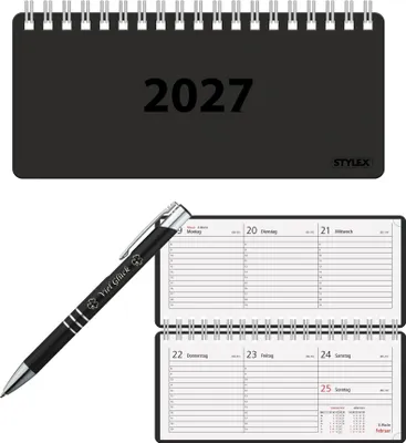 Produktbild von Spiral-Taschenkalender 2027 / ca. 8 x 18 cm / Farbe: schwarz + Glückskuli