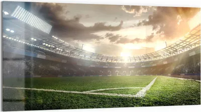 Produktbild von DEQORI Glasbild Echtglas 100x50 cm 'Rasenecke im Stadion' Wandbild Bild modern Deko