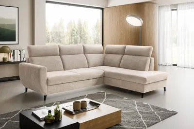 Produktbild von Ecksofa TORRO L (262 x 205 cm) – RECHTE SEITE,  moderne verstellbare Kopfstützen, Bettkasten, Schlaffunktion, CRUZ 11 - Beige