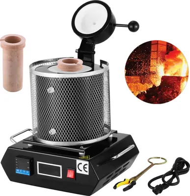 A digital electric melting furnace with accessories, shown on a white background.