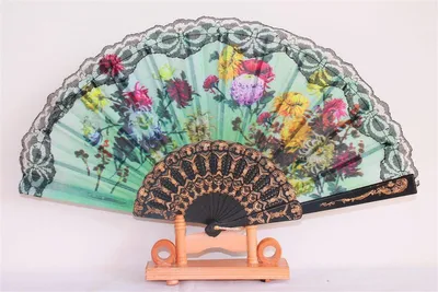 Produktbild von 020-03 Fächer-spanisch-schwarz-Blume-bunt pvc