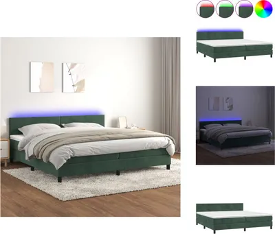 Produktbild von vidaXL Boxspringbett mit Matratze & LED Dunkelgrün 200x200 cm Samt -  Betten & Bettgestelle