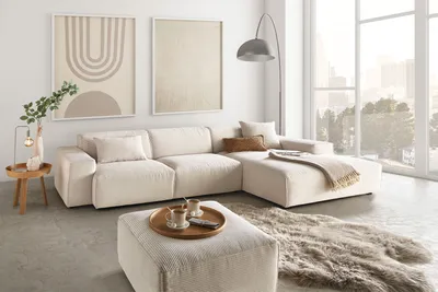 Produktbild von KAWOLA Sofa RANI Ecksofa Cord cremeweiß Recamiere rechts