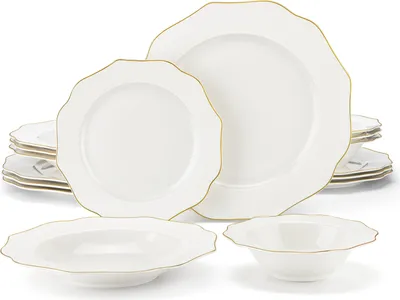 Image de MALACASA Service combiné avec bordure dorée (16 pièces), service de table en porcelaine à l'os, set de vaisselle pour 4 personnes