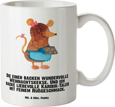 Produktbild von Mr. & Mrs. Panda weisse tasse Maus Kekse - Weiß - Geschenk, Jumbo, Weihnachtskekse, jumbotasse, Weihnachten, Pott, Mega, Backen, Winter, Plätzchen, Heiligabend