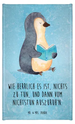 Produktbild von Mr. & Mrs. Panda Handtuch Pinguin Buch - Eisblau - Geschenk, Freizeit, gäste wc, Gästetuch, Urlaub, Gästehandtuch 30x50, Frotteetuch, Frotteehandtuch