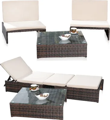 Produktbild von Mucola Sitzgruppe Polyrattan Lounge Gartengarnitur 2 Sessel und Tisch Gartenlounge Gartenmöbel Gartenset Essgruppe - Braun
