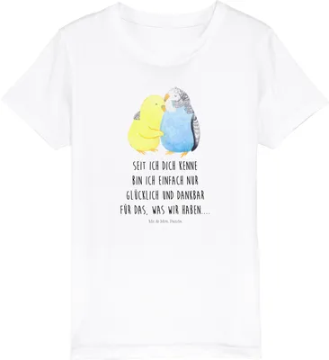Produktbild von Mr. & Mrs. Panda Kleinkinder T-Shirt Wellensittich Liebe 9-11 Jahre (134/146) - Weiß - Geschenk, Freundin, Kuscheln, Beziehung, Shirts für Kinder, Öko, Verknallt, Umarmen