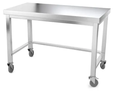 Produktbild von Arbeitstisch aus Edelstahl, 1600 x 700 mm, mit verstärktem Untergestell auf Rollen,  – GOLDINOX