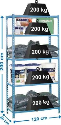 Produktbild von Simonrack Schwerlastregal SIMONCLICK MEGAPLUS 5 8425437076893 blau, weiß 120,0 x 40,0 x 200,0 cm